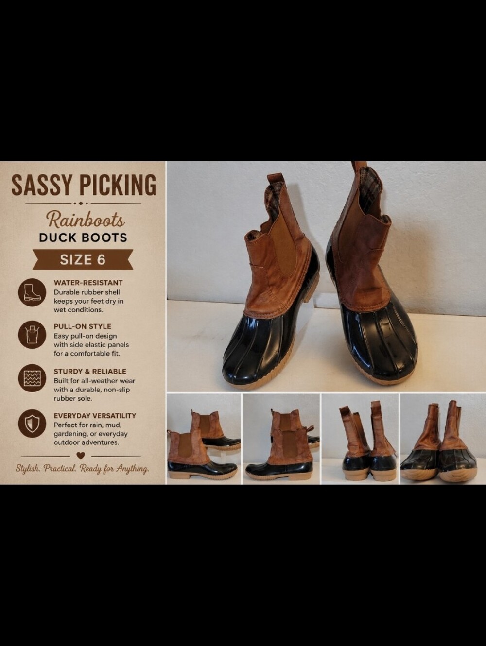 SASSY PICKING Rainboots Duck Boots Pull-on 6